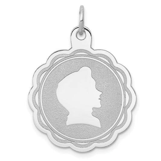 925 Sterling Silver Boy Disc Engravable Charm Pendant Jewelry Gifts (Length 1.13" Width 0.9")