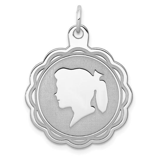 925 Sterling Silver Girl Disc Engravable Charm Pendant Jewelry Gifts (Length 1.13" Width 0.9")