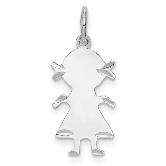 925 Sterling Silver Diamond Cut Girl Polished Front Satin Back Disc Engravable Charm Pendant Jewelry Gifts (Length 0.82" Width 0.39")