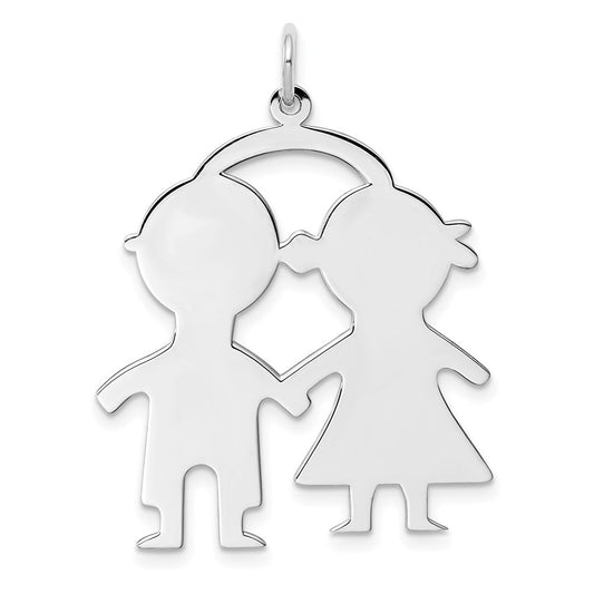 925 Sterling Silver Boy Girl Polished Front Satin Back Disc Engravable Charm Pendant Jewelry Gifts (Length 1.33" Width 1.01")