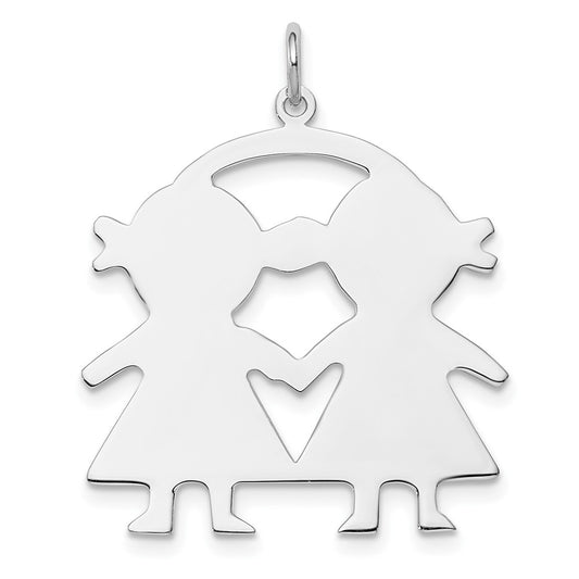 925 Sterling Silver Girl Girl Polished Front Satin Back Disc Engravable Charm Pendant Jewelry Gifts (Length 1.25" Width 1.05")