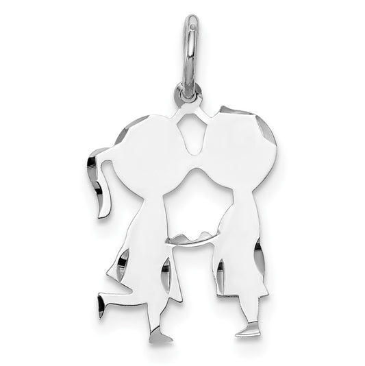 925 Sterling Silver Boy Girl Polished Front Satin Back Disc Engravable Charm Pendant Jewelry Gifts (Length 0.82" Width 0.51")
