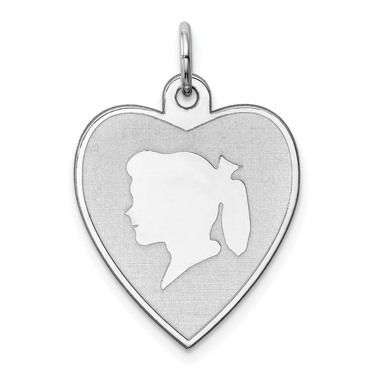 925 Sterling Silver Girl Disc Engravable Charm Pendant Jewelry Gifts (Length 0.94" Width 0.66")