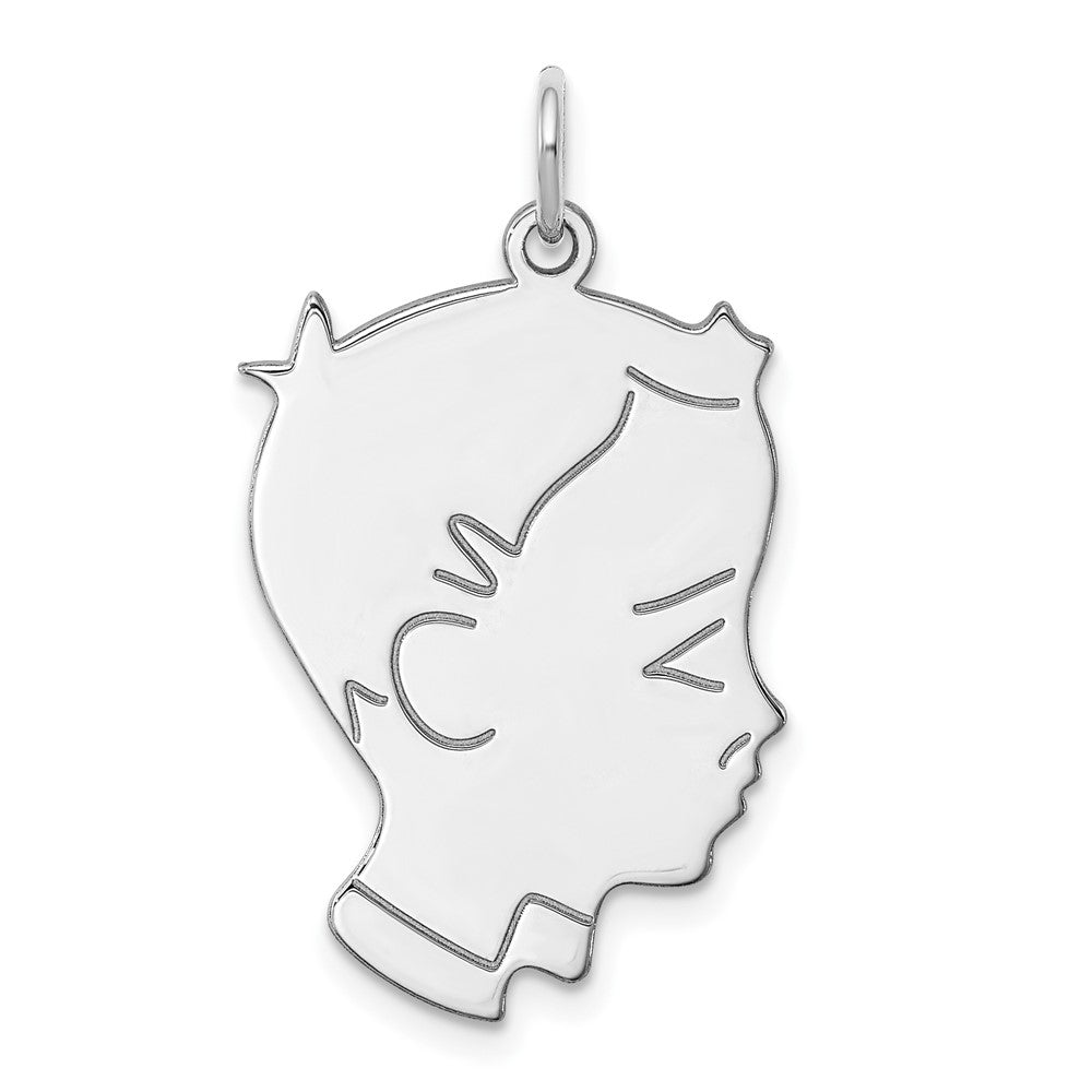 925 Sterling Silver Boy Polished Front Satin Back Disc Engravable Charm Pendant Jewelry Gifts (Length 1.01" Width 0.74")