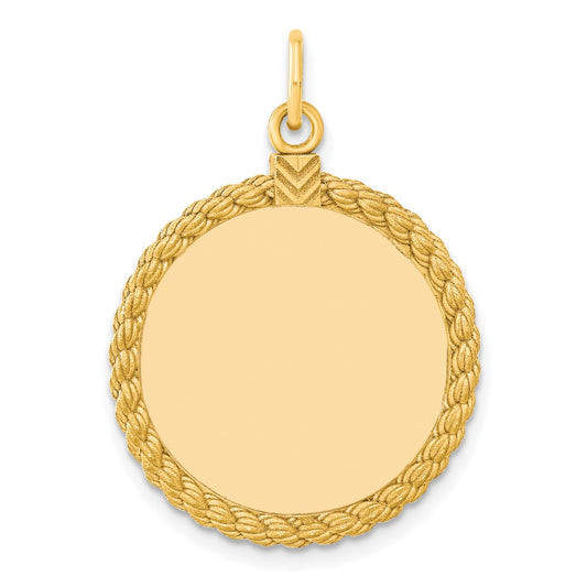 925 Sterling Silver Gold Plate Round with Rope Polished Front Satin Back Disc Engravable Charm Pendant Jewelry Gifts (Length 1.13" Width 0.82")