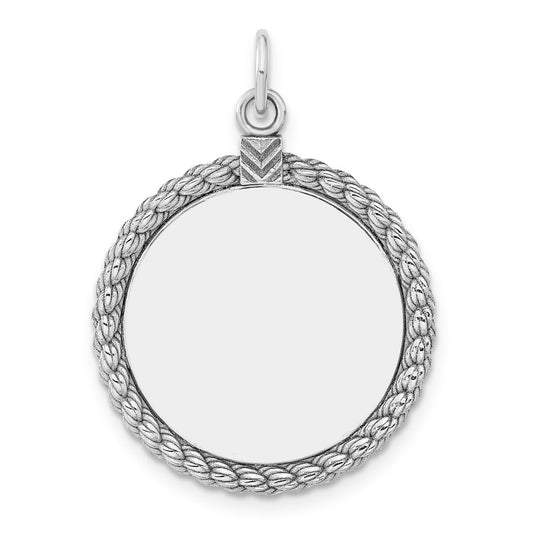 925 Sterling Silver Round with Rope Polished Front Back Disc Engravable Charm Pendant Jewelry Gifts (Length 1.13" Width 0.82")