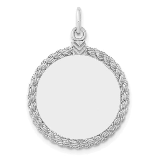925 Sterling Silver Round with Rope Polished Front Satin Back Disc Engravable Charm Pendant Jewelry Gifts (Length 1.13" Width 0.82")