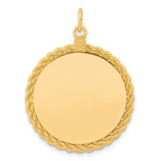 925 Sterling Silver Gold Plated Round with Rope Polished Disc Engravable Charm Pendant Jewelry Gifts (Length 1.44" Width 1.01")