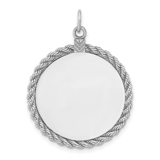 925 Sterling Silver Round with Rope Polished Front Back Disc Engravable Charm Pendant Jewelry Gifts (Length 1.44" Width 1.01")