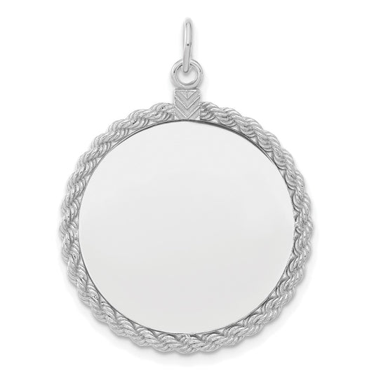 925 Sterling Silver Round with Rope Polished Front Satin Back Disc Engravable Charm Pendant Jewelry Gifts (Length 1.44" Width 1.01")