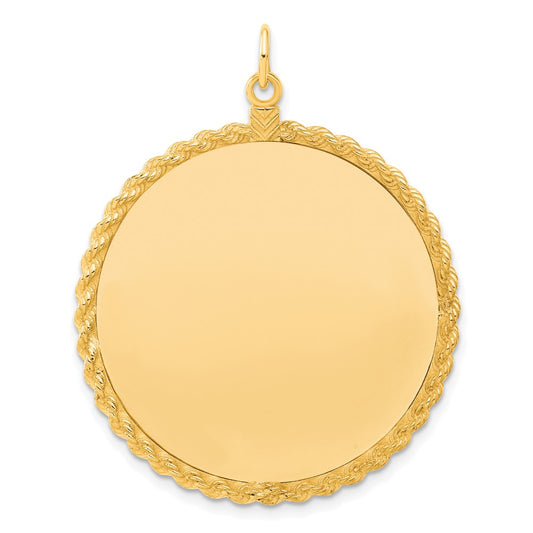 925 Sterling Silver Gold Plated Round with Rope Polished Disc Engravable Charm Pendant Jewelry Gifts (Length 1.76" Width 1.4")