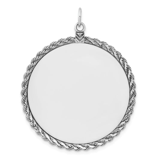 925 Sterling Silver Round with Rope Polished Front Back Disc Engravable Charm Pendant Jewelry Gifts (Length 1.76" Width 1.4")