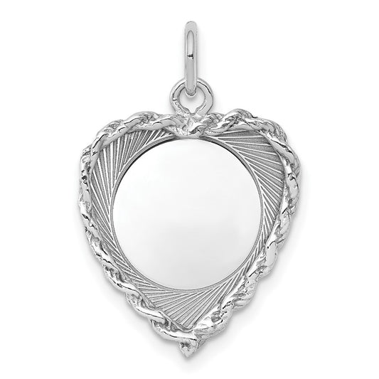925 Sterling Silver Heart Polished Front Back Disc Engravable Charm Pendant Jewelry Gifts (Length 0.94" Width 0.66")