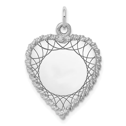 925 Sterling Silver Heart Polished Front Back Disc Engravable Charm Pendant Jewelry Gifts (Length 1.05" Width 0.74")