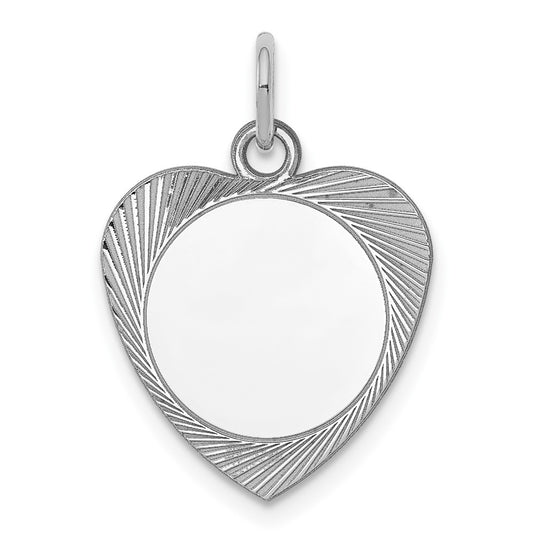 925 Sterling Silver Heart Polished Front Satin Back Disc Engravable Charm Pendant Jewelry Gifts (Length 0.66" Width 0.59")