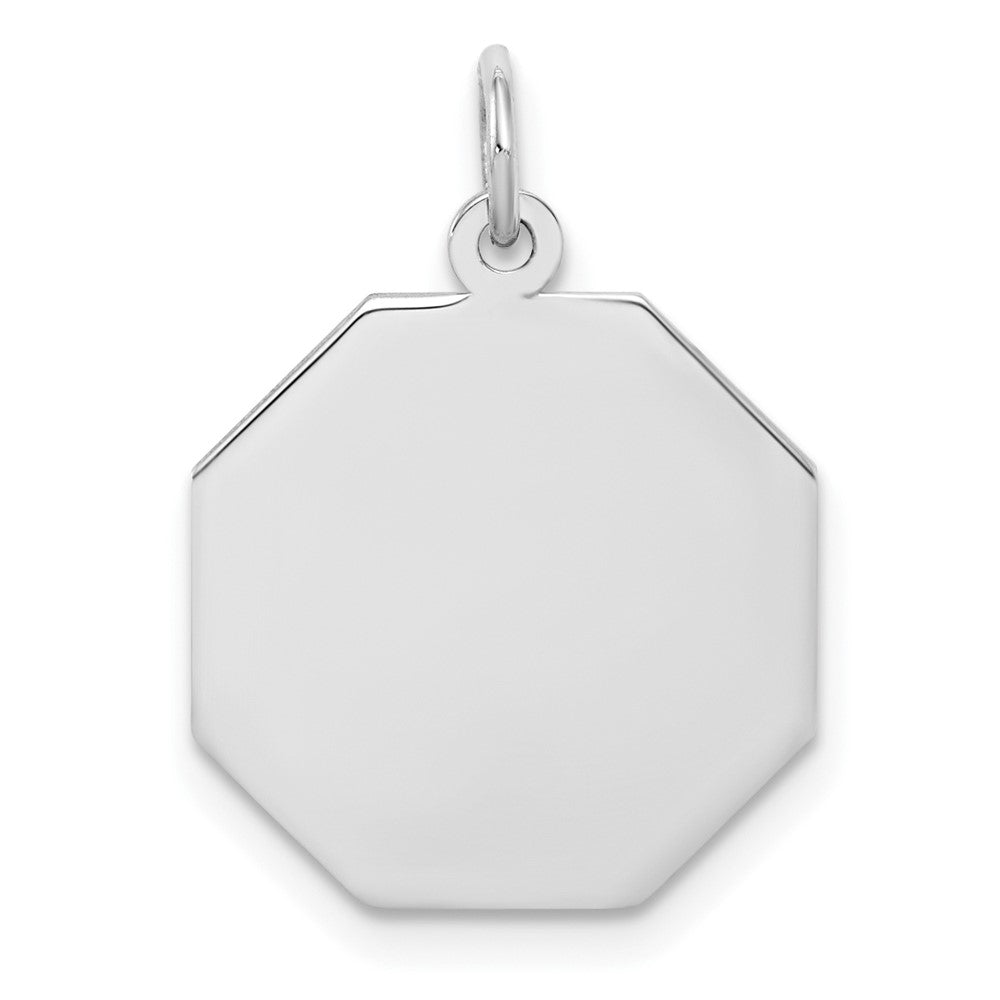 925 Sterling Silver Octagon Polished Front Satin Back Disc Engravable Charm Pendant Jewelry Gifts (Length 0.9" Width 0.62")
