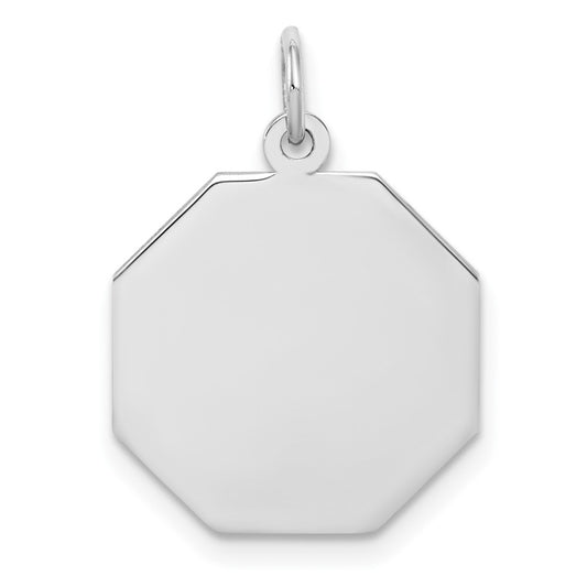 925 Sterling Silver Octagon Polished Front Satin Back Disc Engravable Charm Pendant Jewelry Gifts (Length 0.9" Width 0.62")