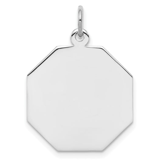 925 Sterling Silver Octagon Polished Front Satin Back Disc Engravable Charm Pendant Jewelry Gifts (Length 0.94" Width 0.74")