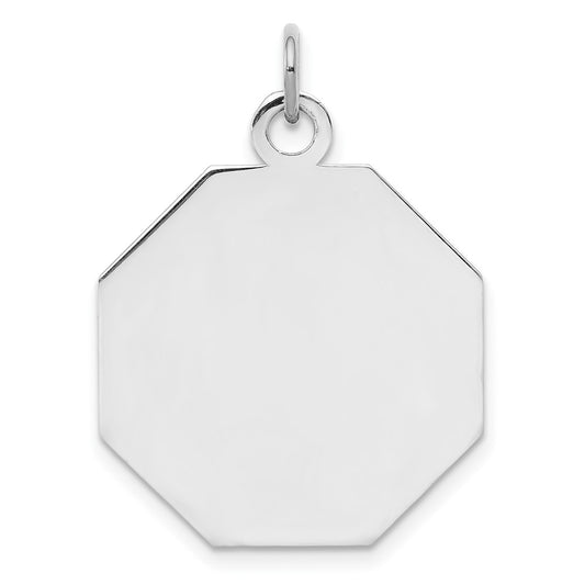 925 Sterling Silver Octagon Polished Front Satin Back Disc Engravable Charm Pendant Jewelry Gifts (Length 1.01" Width 0.82")