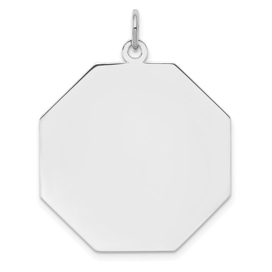 925 Sterling Silver Octagon Polished Front Satin Back Disc Engravable Charm Pendant Jewelry Gifts (Length 1.29" Width 1.09")