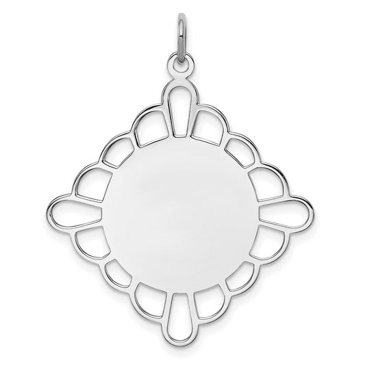 925 Sterling Silver Polished Front Satin Back Disc Engravable Charm Pendant Jewelry Gifts (Length 1.44" Width 1.17")