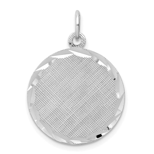 925 Sterling Silver Round Patterned Polished Front Satin Back Disc Engravable Charm Pendant Jewelry Gifts (Length 0.98" Width 0.74")