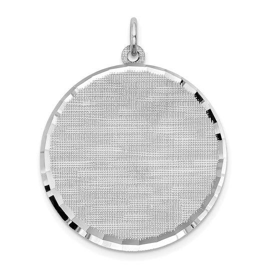 925 Sterling Silver Round Patterned Polished Front Satin Back Disc Engravable Charm Pendant Jewelry Gifts (Length 1.17" Width 0.98")