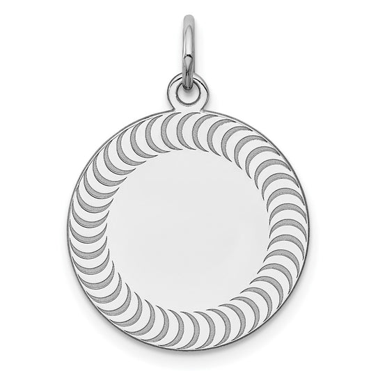 925 Sterling Silver Round Patterned Polished Front Satin Back Disc Engravable Charm Pendant Jewelry Gifts (Length 0.9" Width 0.7")