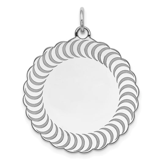 925 Sterling Silver Scalloped Patterned Polished Front Satin BackEngravable Charm Pendant Jewelry Gifts (Length 1.21" Width 0.98")