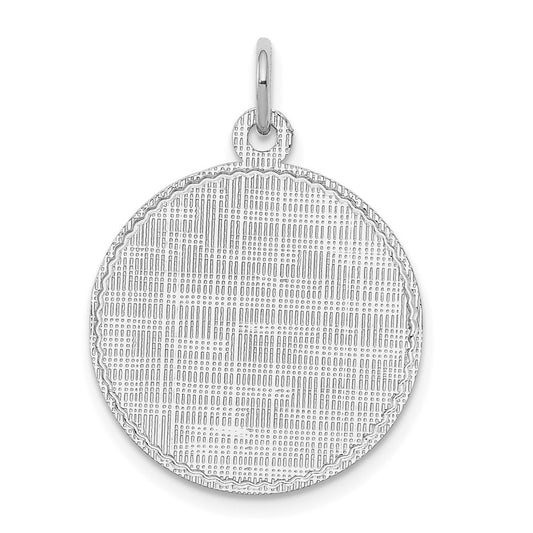 925 Sterling Silver Round Patterned Polished Front Satin Back Disc Engravable Charm Pendant Jewelry Gifts (Length 0.98" Width 0.74")