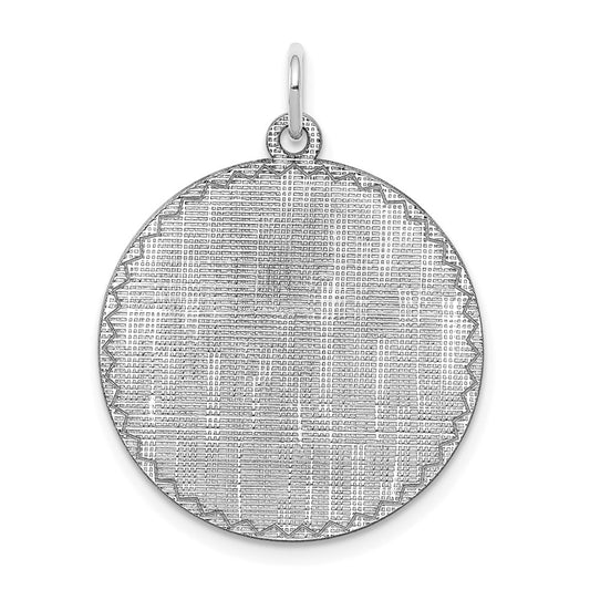 925 Sterling Silver Round Patterned Polished Front Satin Back Disc Engravable Charm Pendant Jewelry Gifts (Length 1.09" Width 0.86")