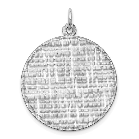 925 Sterling Silver Round Patterned Polished Front Satin Back Disc Engravable Charm Pendant Jewelry Gifts (Length 1.17" Width 0.98")