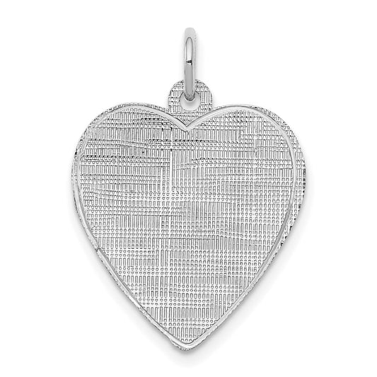 925 Sterling Silver Heart Patterned Polished Front Satin Back Disc Engravable Charm Pendant Jewelry Gifts (Length 0.98" Width 0.7")