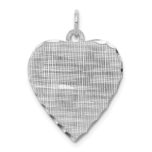 925 Sterling Silver Heart Patterned Polished Front Satin Back Disc Engravable Charm Pendant Jewelry Gifts (Length 1.01" Width 0.74")