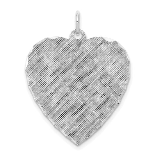 925 Sterling Silver Heart Patterned Polished Front Satin Back Disc Engravable Charm Pendant Jewelry Gifts (Length 1.21" Width 0.98")
