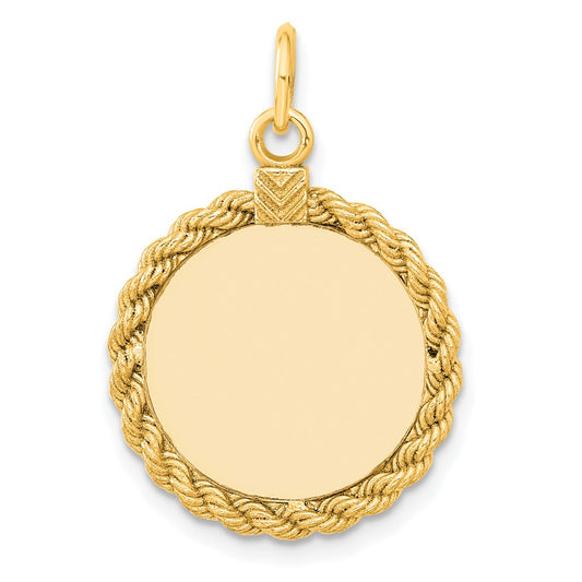 925 Sterling Silver Gold Plated Round with Rope Polished Disc Engravable Charm Pendant Jewelry Gifts (Length 1.01" Width 0.62")