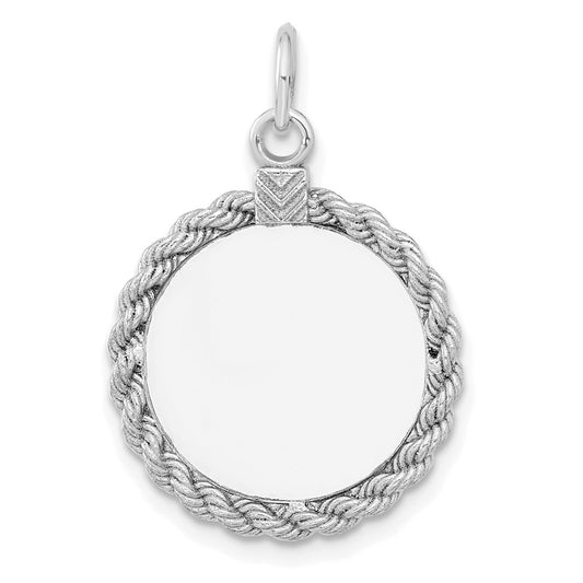 925 Sterling Silver Round with Rope Polish Front Satin Back Disc Engravable Charm Pendant Jewelry Gifts (Length 1.01" Width 0.62")