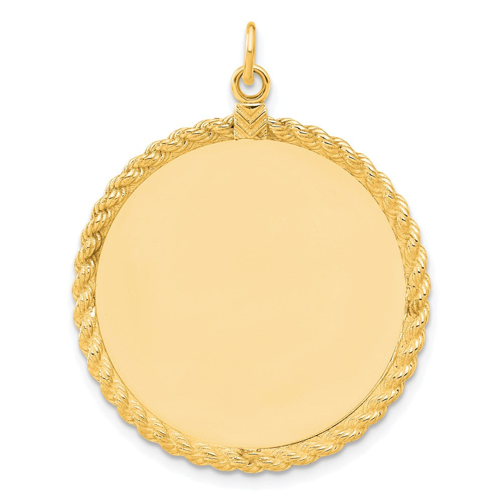 925 Sterling Silver Gold Plated Round with Rope Polished Disc Engravable Charm Pendant Jewelry Gifts (Length 1.52" Width 1.09")