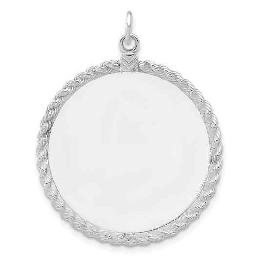 925 Sterling Silver Round with Rope Polish Front Satin Back Disc Engravable Charm Pendant Jewelry Gifts (Length 1.52" Width 1.09")