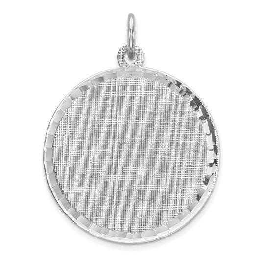 925 Sterling Silver Round Patterned Polish Front Satin Back Disc Engravable Charm Pendant Jewelry Gifts (Length 1.13" Width 0.86")