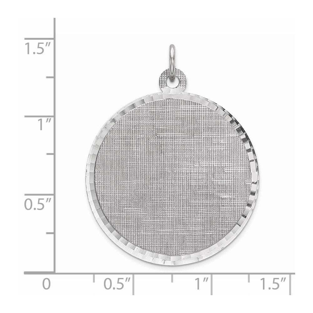 925 Sterling Silver Round Patterned Polish Front Satin Back Disc Engravable Charm Pendant Jewelry Gifts (Length 1.4" Width 1.09")