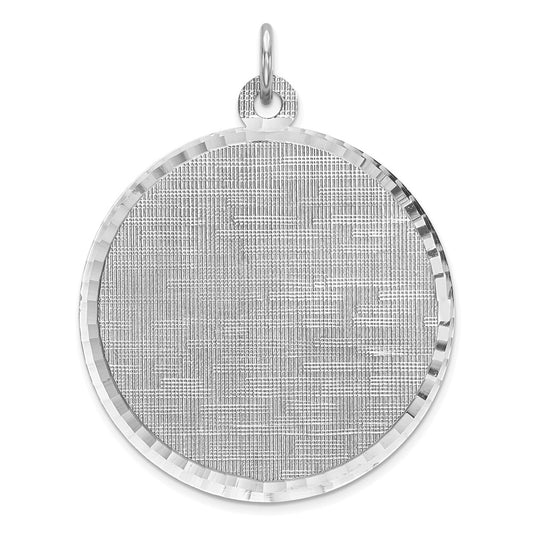 925 Sterling Silver Round Patterned Polish Front Satin Back Disc Engravable Charm Pendant Jewelry Gifts (Length 1.4" Width 1.09")