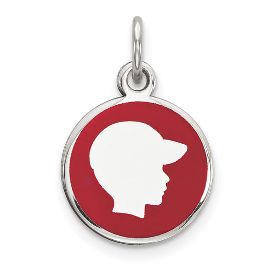 925 Sterling Silver Red Enamel Right Facing Boy Head Disc Engravable Charm Pendant Jewelry Gifts (Length 0.78" Width 0.47")