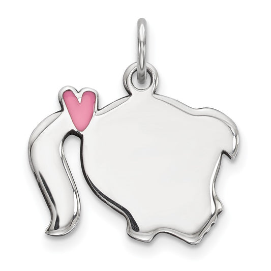 925 Sterling Silver Pink Enamel Right Facing Girl Head Disc Engravable Charm Pendant Jewelry Gifts (Length 0.78" Width 0.66")