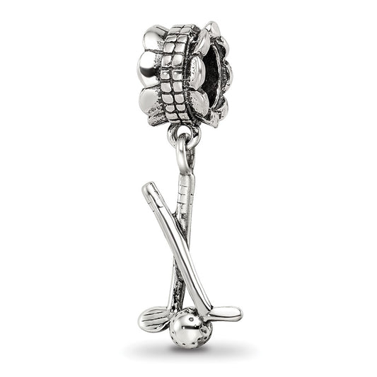 925 Sterling Silver Reflections Golf Clubs and Ball Dangle BeadEngravable Charm Pendant Jewelry Gifts (Length 0.99" Width 0.35")