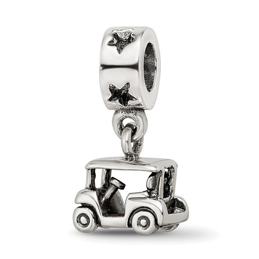 925 Sterling Silver Reflections Golf Cart Dangle BeadEngravable Charm Pendant Jewelry Gifts (Length 0.67" Width 0.35")