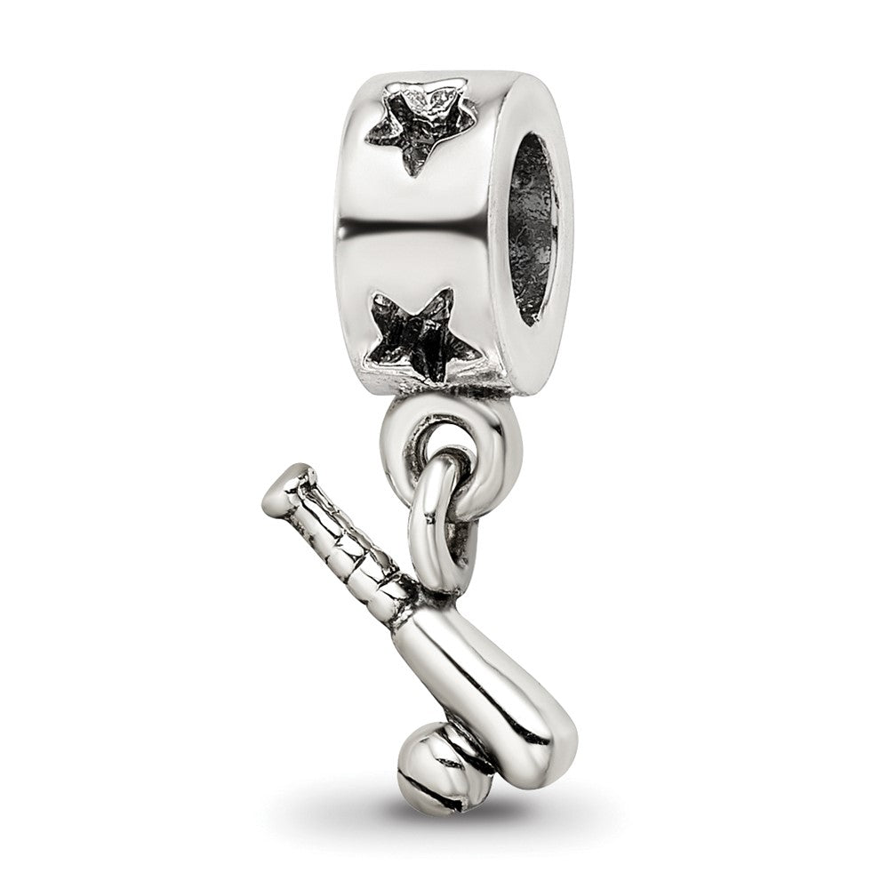 925 Sterling Silver Reflections Baseball Bat Ball Dangle BeadEngravable Charm Pendant Jewelry Gifts (Length 0.6" Width 0.35")