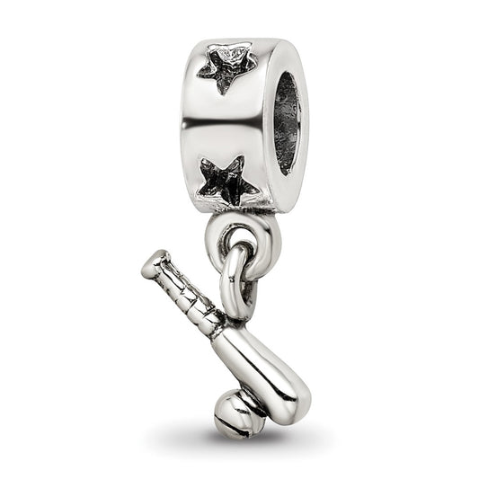 925 Sterling Silver Reflections Baseball Bat Ball Dangle BeadEngravable Charm Pendant Jewelry Gifts (Length 0.6" Width 0.35")