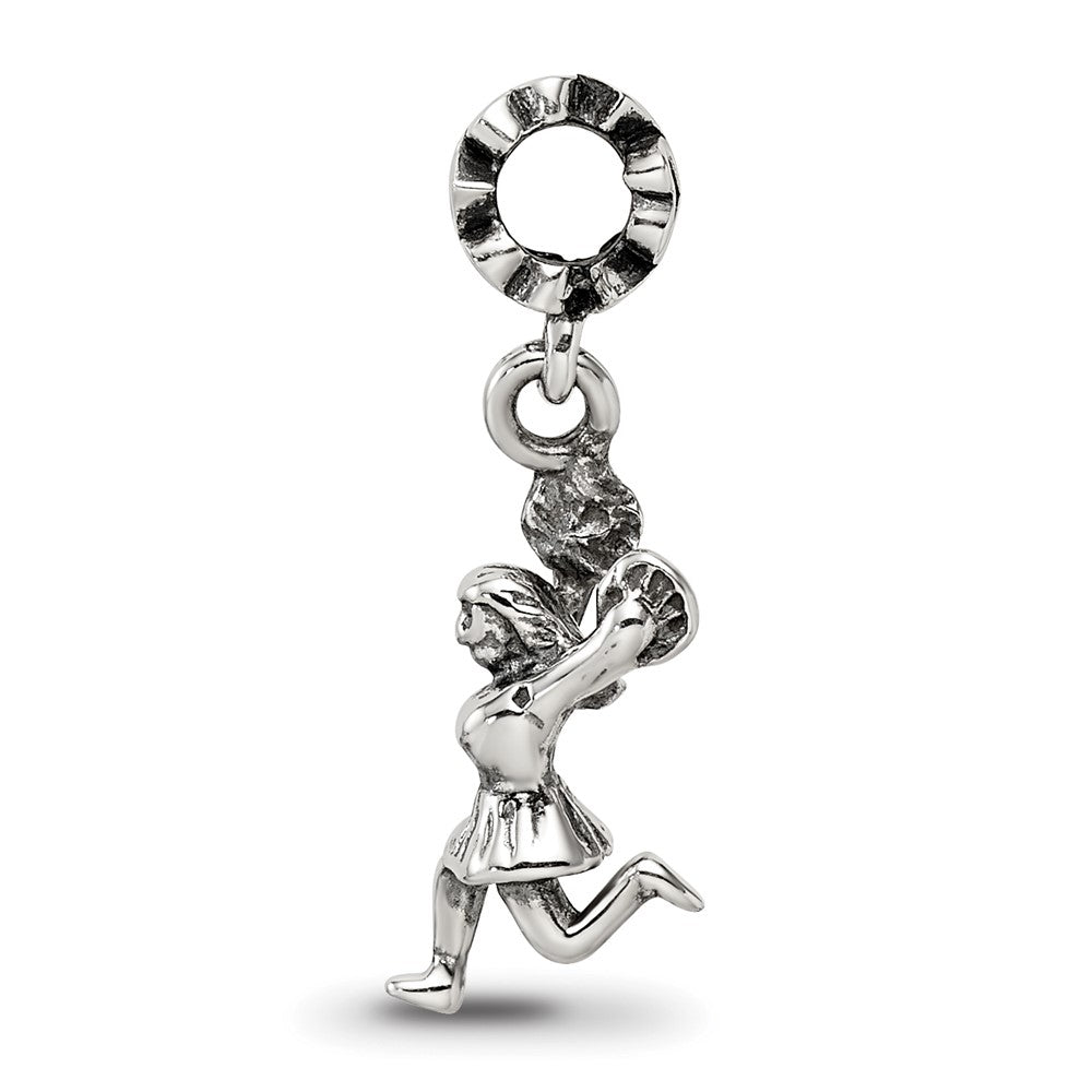 925 Sterling Silver Reflections Cheerleader Dangle BeadEngravable Charm Pendant Jewelry Gifts (Length 0.89" Width 0.14")