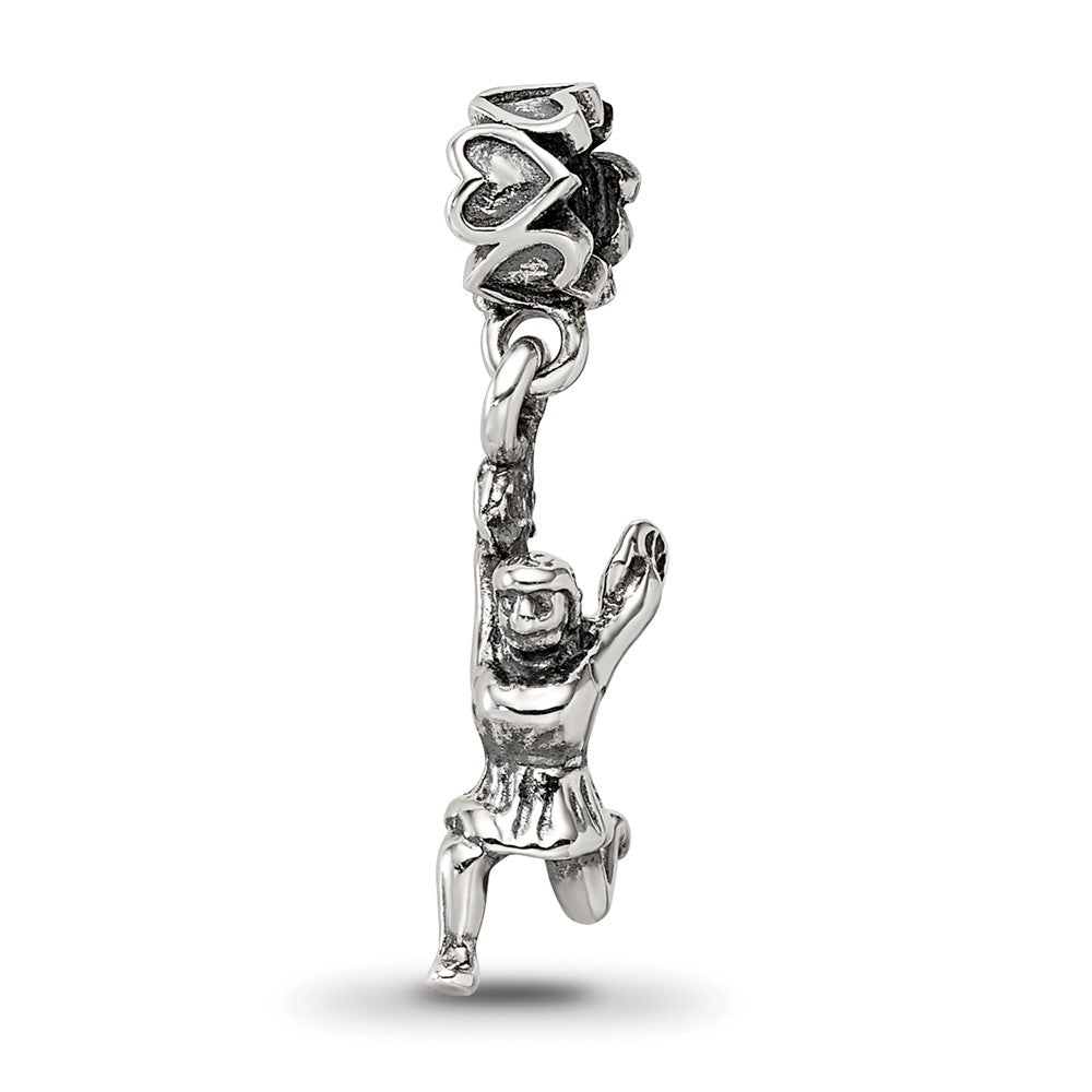 925 Sterling Silver Reflections Cheerleader Dangle BeadEngravable Charm Pendant Jewelry Gifts (Length 0.89" Width 0.14")